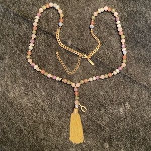 White House Black Market Stone Bead Necklace with Gold Tassel
